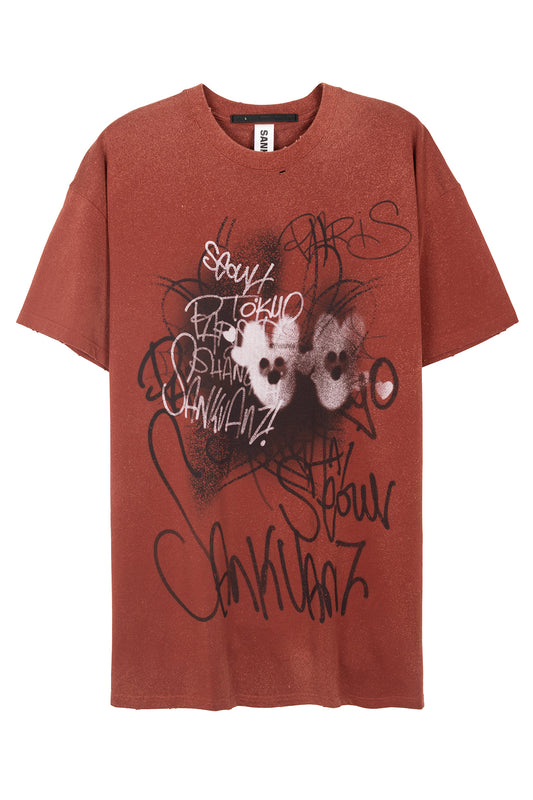 BUMPY UNISEX GRAFFITI PRINT BLEACHED OVERSIZED T-SHIRT