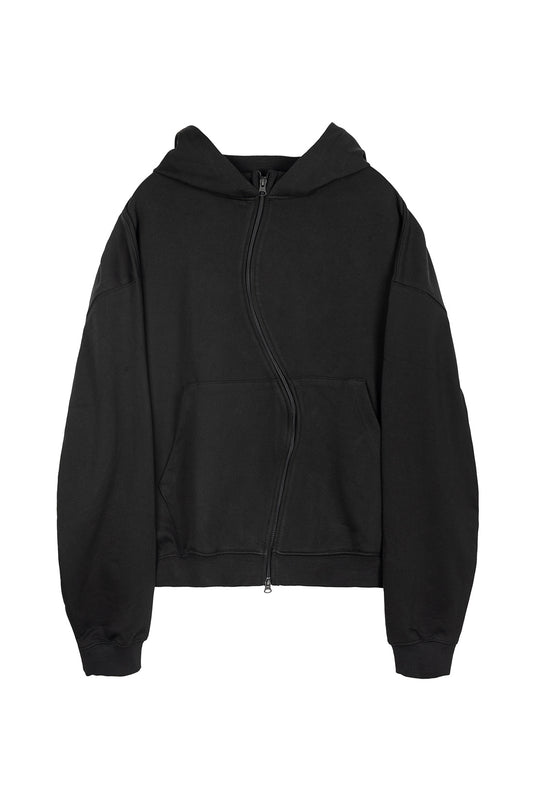 Curved Zip-Up Round Hem Hoodie