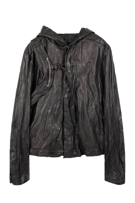 Single Panel Hooded Leather Jacket