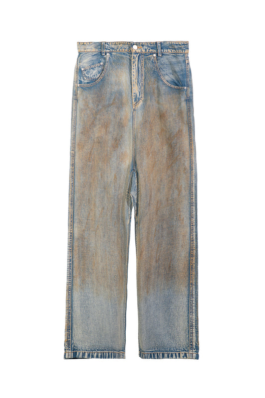 MUD-DYED DISTRESSED JEANS