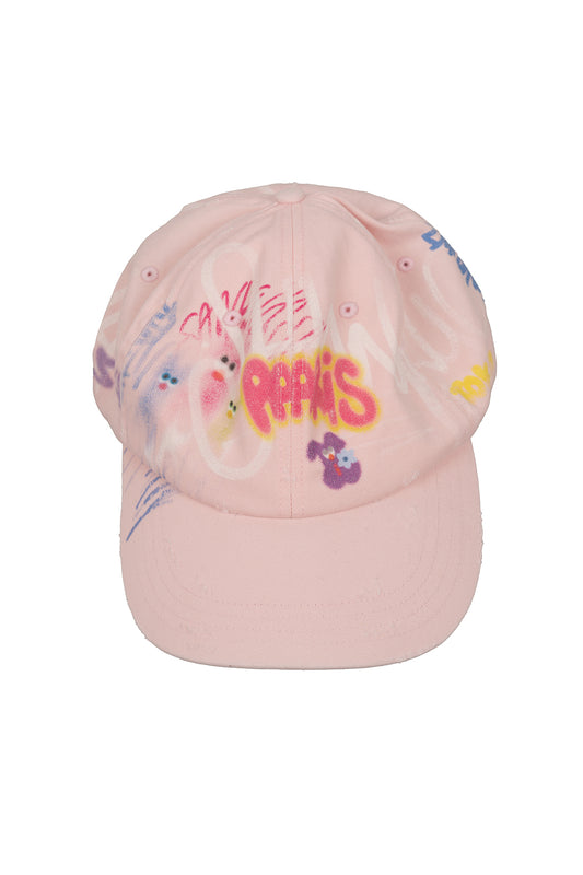 BUMPY GRAFFITI PRINT BLEACHED BASEBALL CAP