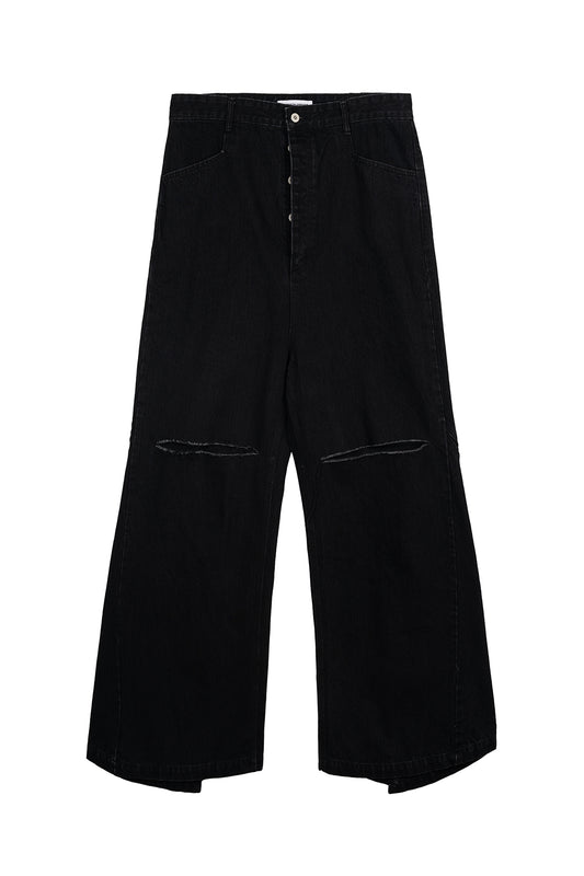 Wide Denim Damaged Trousers