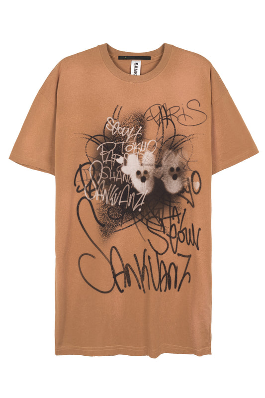BUMPY UNISEX GRAFFITI PRINT BLEACHED OVERSIZED T-SHIRT