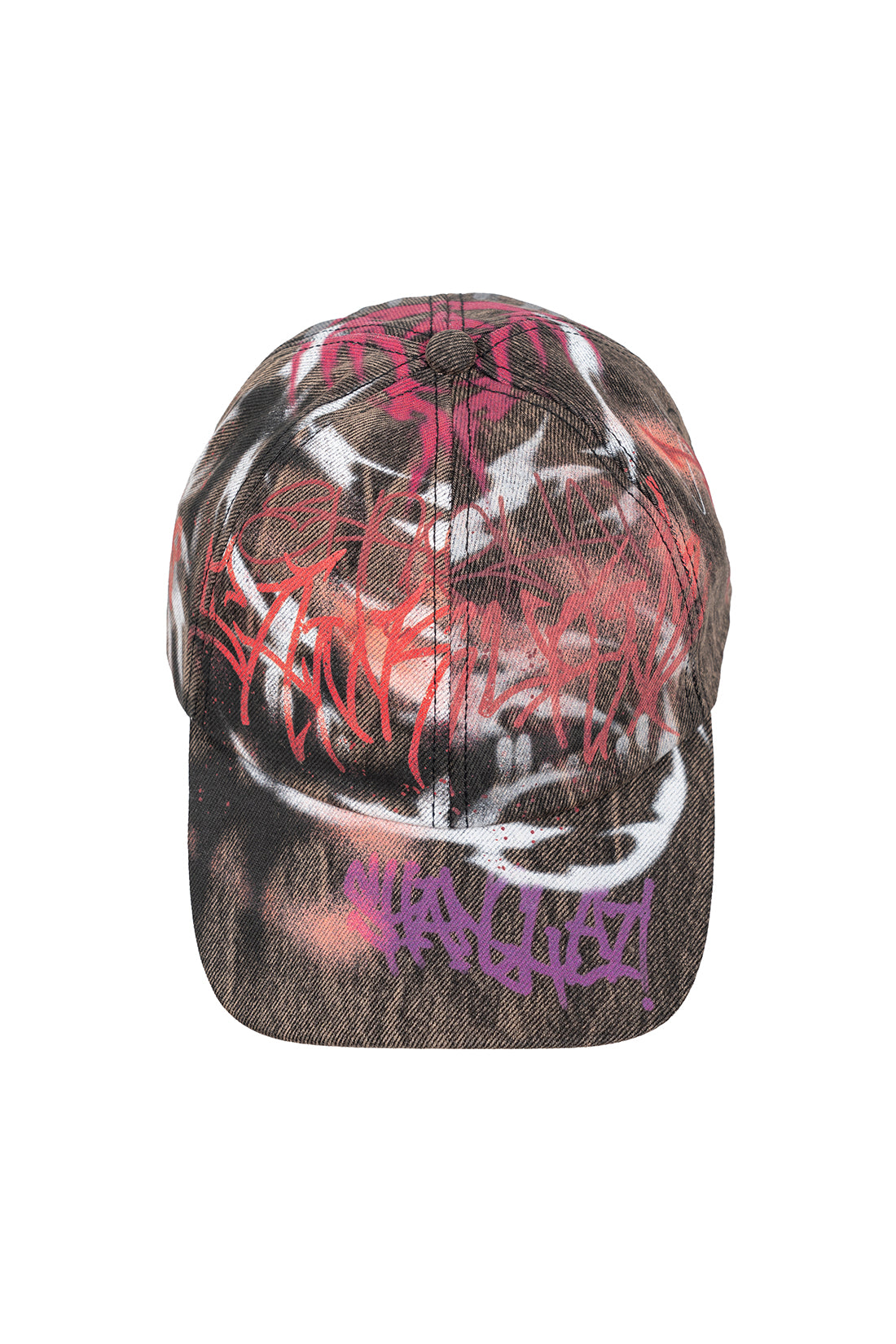BUMPY GRAFFITI PRINT DENIM BASEBALL CAP