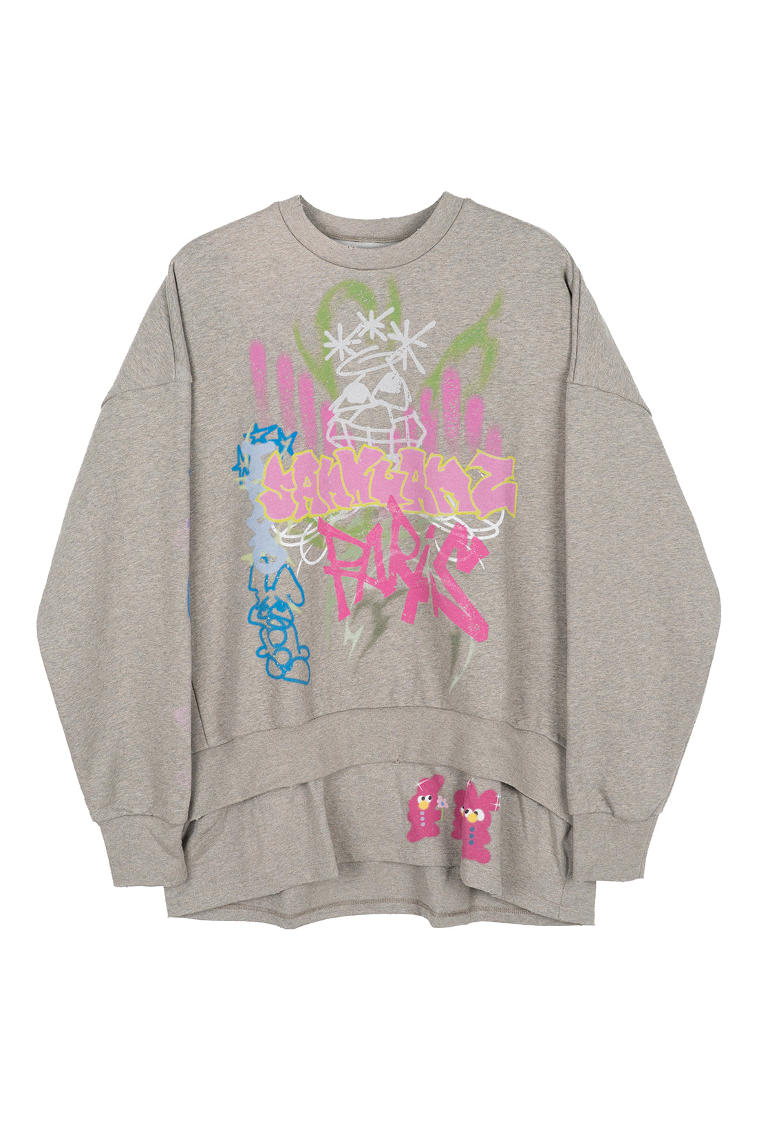 BUMPY GRAFFITI PRINT DOUBLE HEM CREWNECK SWEATSHIRT