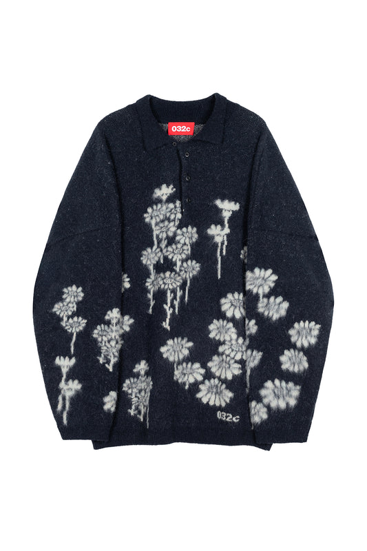 MELTING DAISIES'' KNIT LS POLO SHIRT