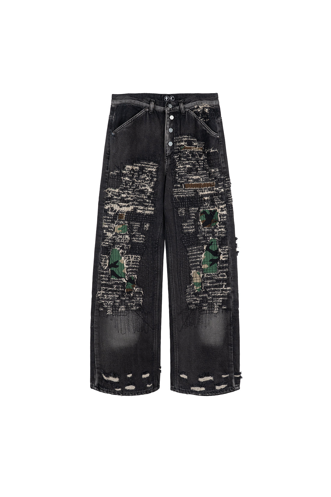 Vintage-Stitched Camo Denim Pants