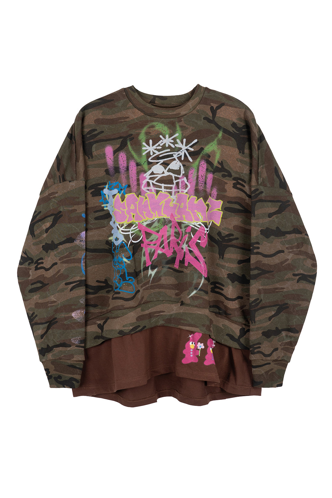 BUMPY GRAFFITI PRINT DOUBLE HEM CREWNECK SWEATSHIRT