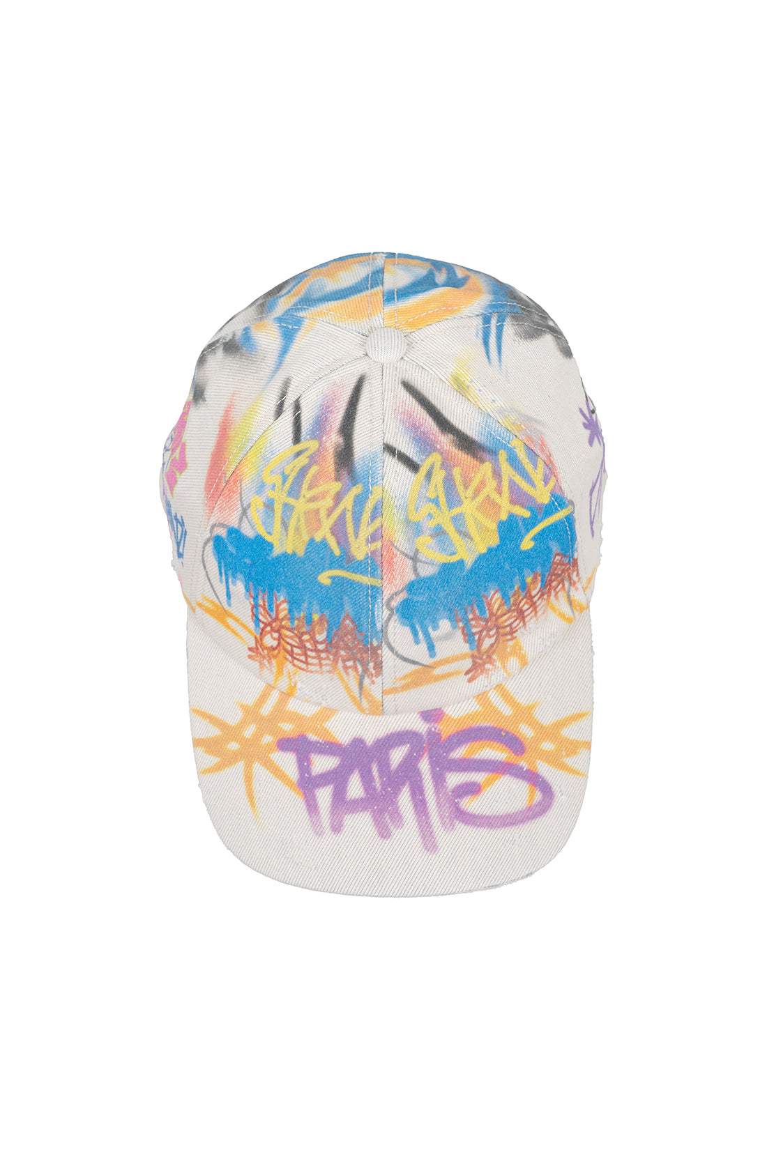 BUMPY GRAFFITI PRINT DENIM BASEBALL CAP