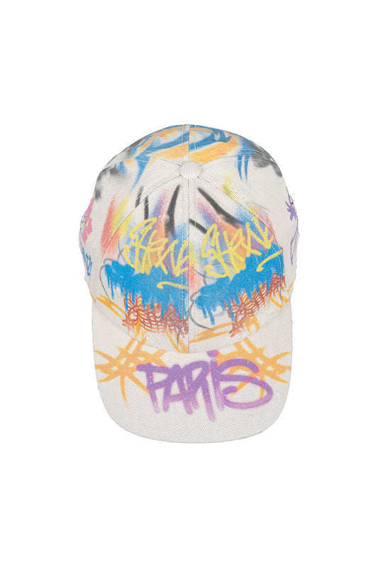 BUMPY GRAFFITI PRINT DENIM BASEBALL CAP