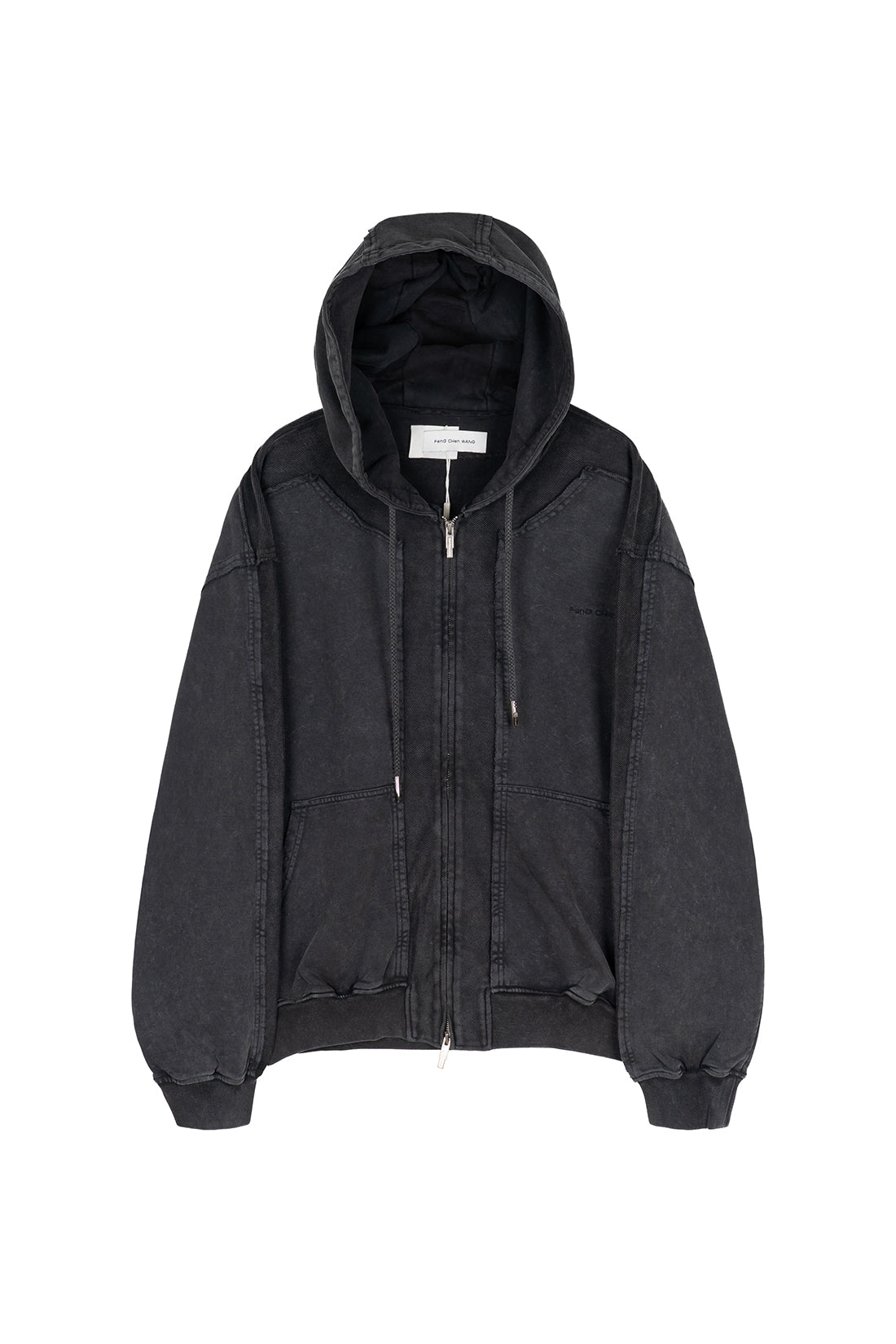 Deconstructed patch zip up hoodie