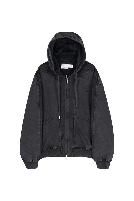 Deconstructed patch zip up hoodie
