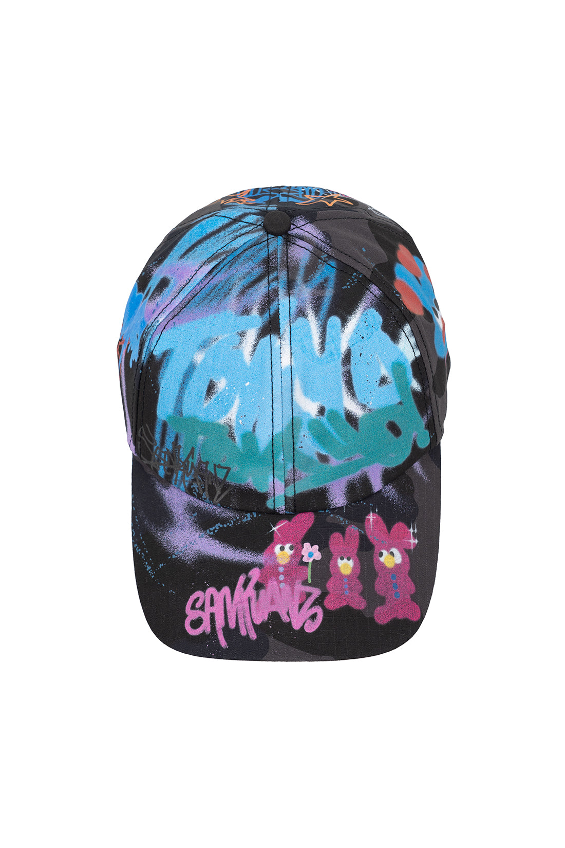 BUMPY GRAFFITI PRINT DENIM BASEBALL CAP