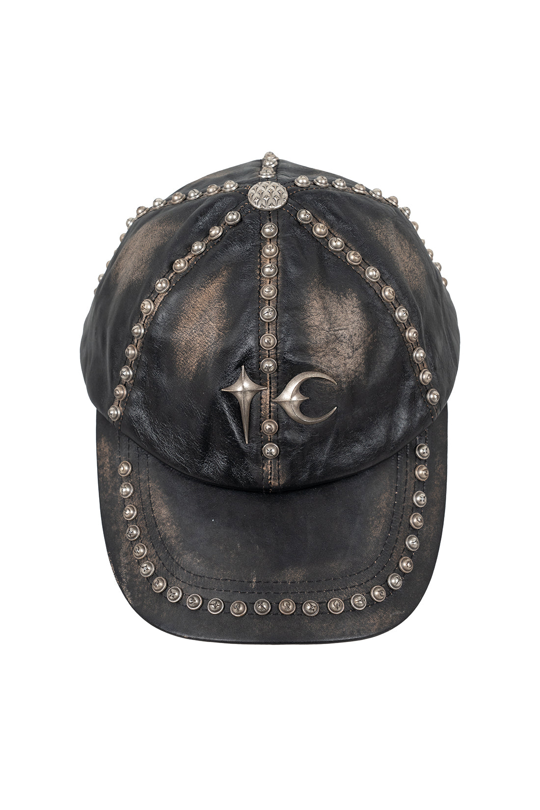 Studded Washed Leather Cap