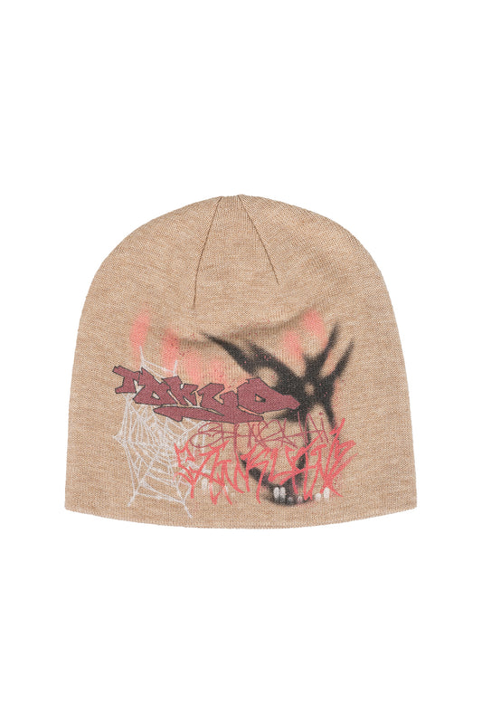 BUMPY GRAFFITI PRINT KNIT BEANIE
